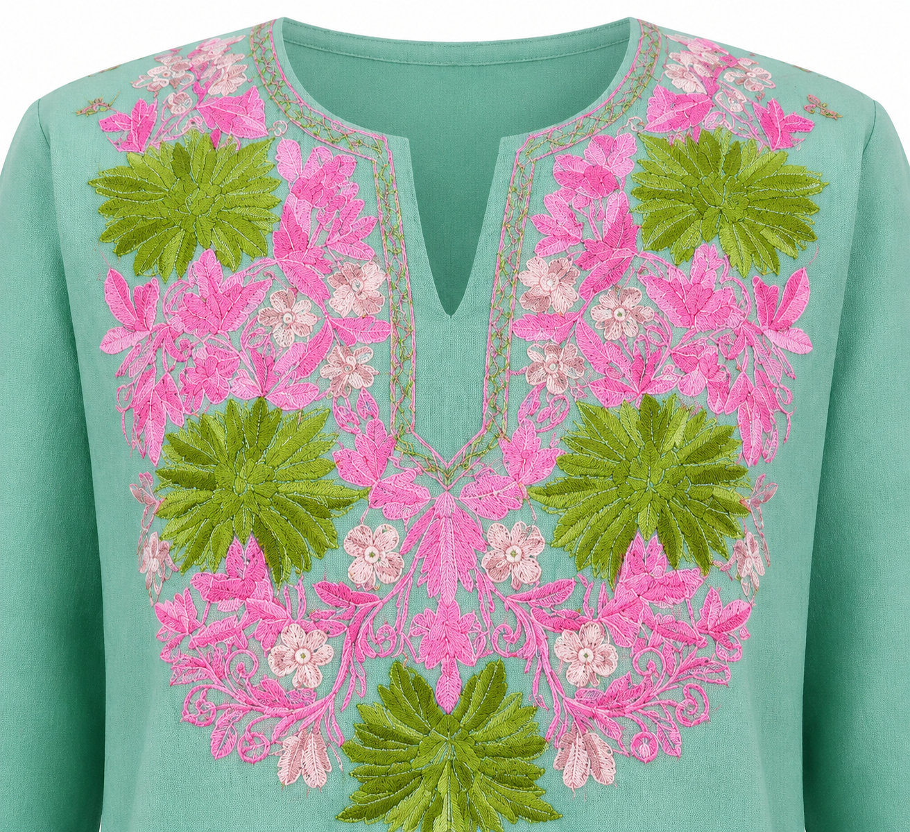 Noor : Aari embroidery summer kurti | Ocean Teal